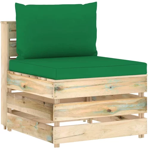 vidaXL Sekcijski sredinski kavč z blazinami zelen impregniran les, (20661583)