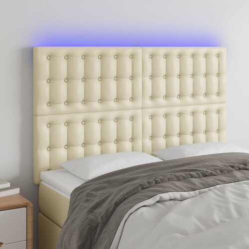 vidaXL LED posteljno vzglavje krem 144x5x118/128 cm umetno usnje Cene