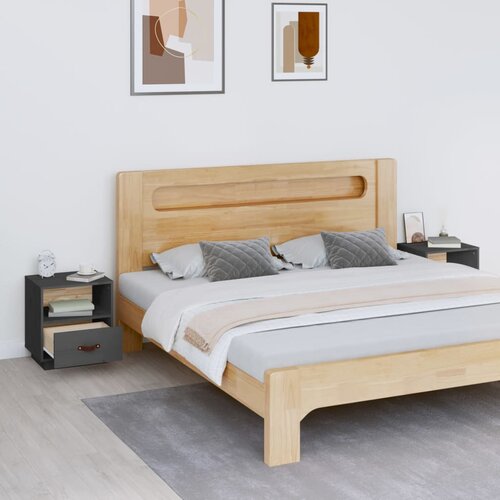  Noćni ormarići 2 kom sivi 40 x 34 x 45 cm od masivne borovine Slike