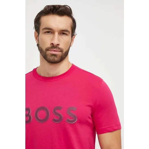 BOSS Green Pamučna majica za muškarce, boja: ružičasta, s aplikacijom