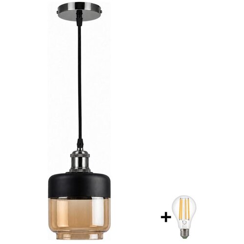  BRILAGI-LED Luster na sajli RETRO GLASS 1xE27/60W/230V &amp;Oslash; 14 cm crna/dimljeno bež Slike