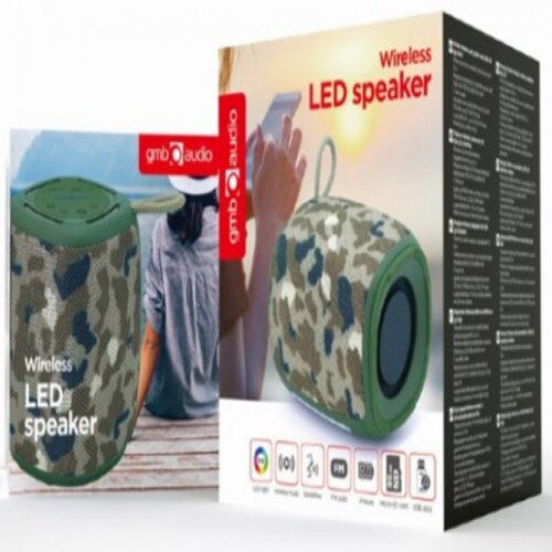 Gembird SPK-BT-LED-03-CM portable rgb led bluetooth speaker 5W, bt, fm, tf, usb, handsfree, camo Slike