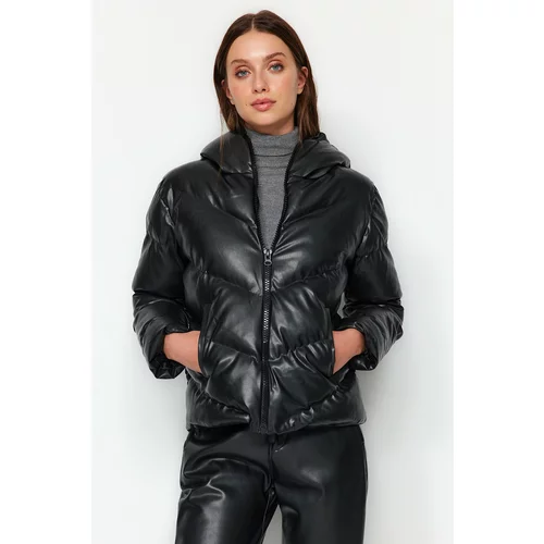 Trendyol Black Faux Leather Down Jacket