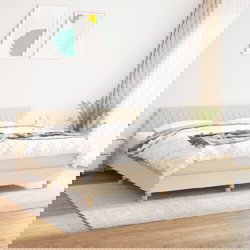 VidaXL Box spring postelja z vzmetnico krem 180x200 cm blago Slike