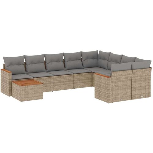  10-dijelni set vrtnih sofa s jastucima bež od poliratana Slike