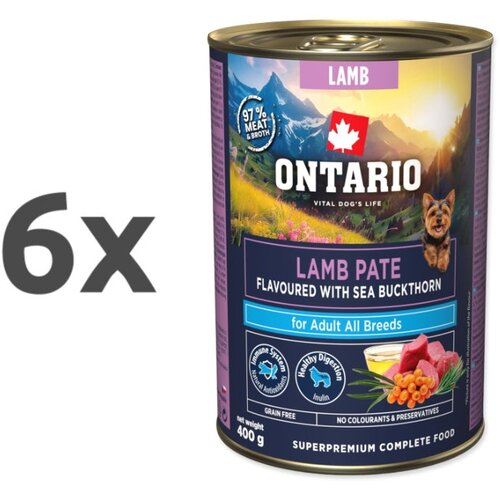 Ontario Dog Adult konzerva, pa&scaron;teta - jagnjetina in rakitovec 6 x 400 g Cene