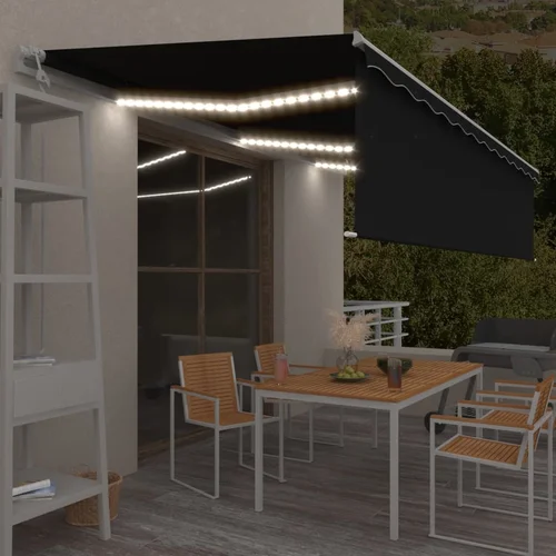 vidaXL Avtomatska tenda s senčilom LED + senzor 6x3 m antracitna