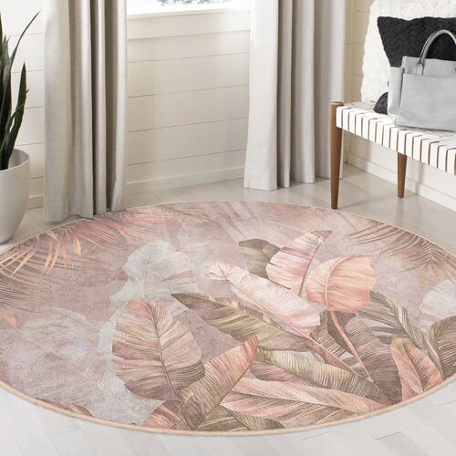 Mila Home Svijetlo ružičasti perivi okrugao tepih &amp;oslash; 150 cm Dusty Leaves &amp;ndash; Slike