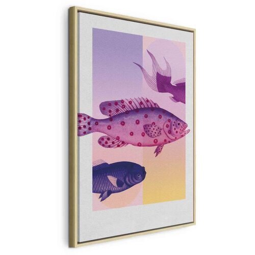  Slika - Fish in Pastels - Stylized Fish Against Gradient Shapes 40x60 U prirodnom drvenom okviru Cene