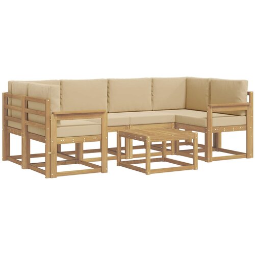vidaXL Zunanja garnitura za sedenje z blazino 7 pcs Bela in bež, (5000281585) Cene