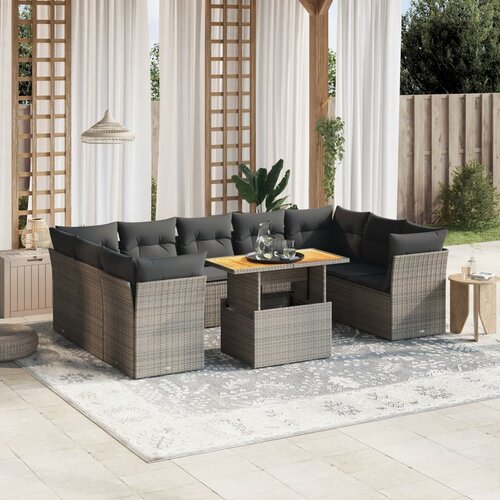 vidaXL 10-dijelni set vrtnih sofa od poliratana s jastucima sivi Cijene