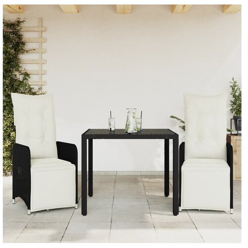vidaXL 3-dijelni vrtni bistro set od poliratana s jastucima crni Cijene