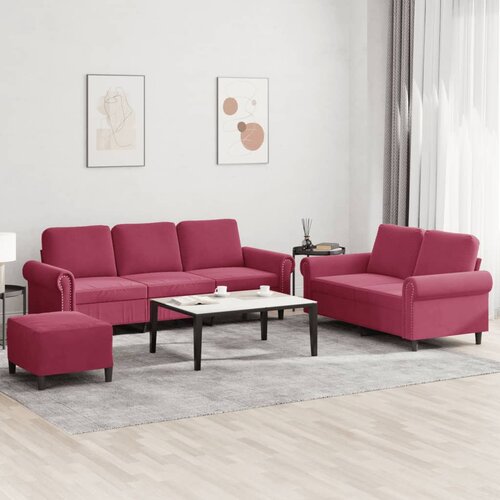  3-dijelni set sofa s jastucima crvena boja vina bar&scaron;unasti Cijene