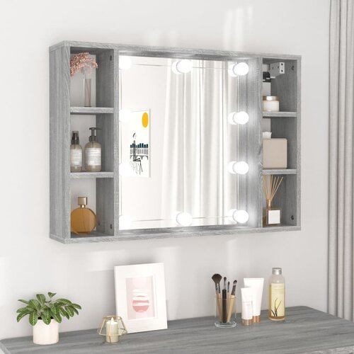 vidaXL Omarica z ogledalom in LED lučkami siva sonoma 76x15x55 cm Cene