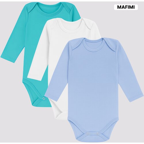 Mafimi Pamučni Bodići Dugi rukav set od 3 - tirkiz/ bela/ plava Slike