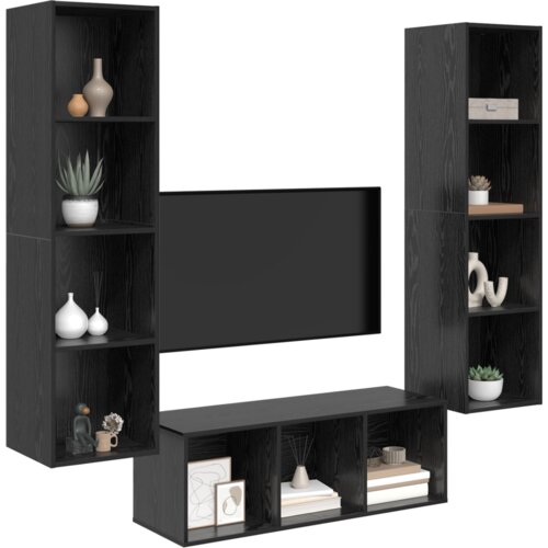  Set TV stalka s policom Zidne s pohranom 3 pcs Crni hrast 37 x 37 x 142.5 cm Slike