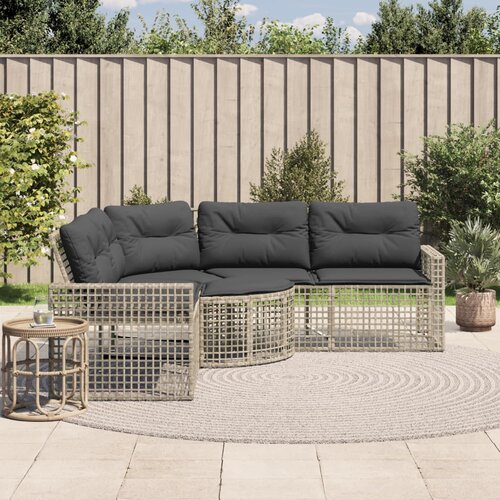  Vrtna sofa L-oblika s jastucima+tabureom svjetlosiva poliratan Cene