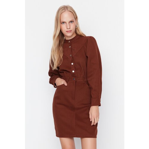 Trendyol Brown Button Detailed Dress Slike