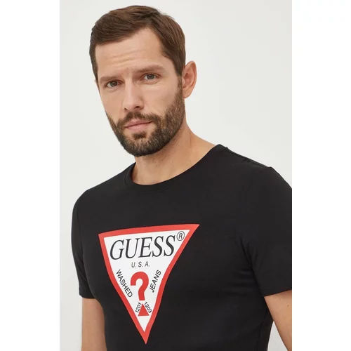 Guess Bombažna kratka majica moški, črna barva