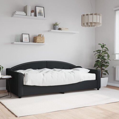 VidaXL Dnevna postelja z vzmetnico črna 90x200 cm blago Slike