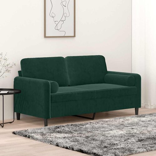 vidaXL Kavč dvosed z okrasnimi blazinami temno zelen 140 cm žamet Cene