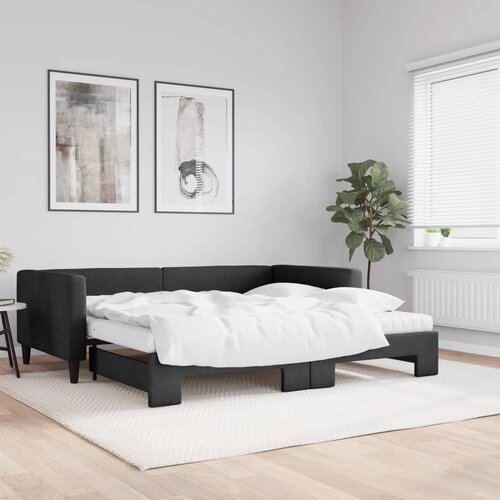 VidaXL Izvlečna dnevna postelja z vzmetnicami črna 100x200 cm blago Slike