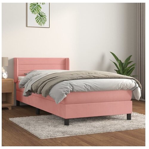 vidaXL Box spring postelja z vzmetnico roza 90x190 cm žamet Cene
