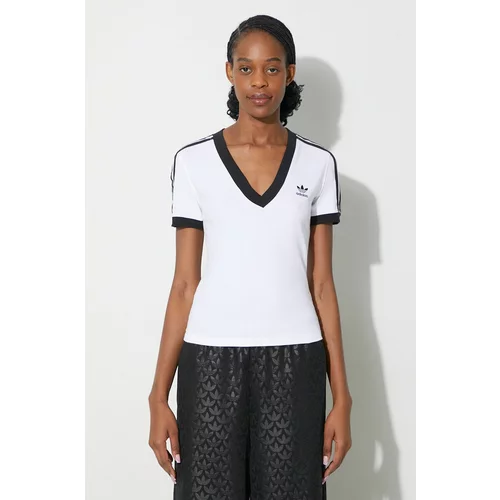 Adidas Kratka majica 3-Stripe V-Neck Tee ženska, bela barva, IR8114