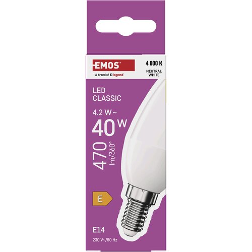 Emos LED CLS CANDLE 4,2W(40W) 470lm E14 NW, (5000208589) Slike