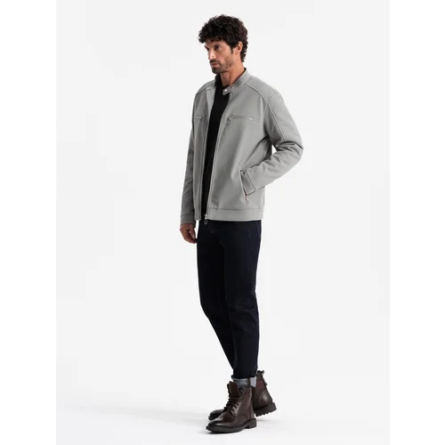 Ombre Men's biker jacket with pockets and collar - grey