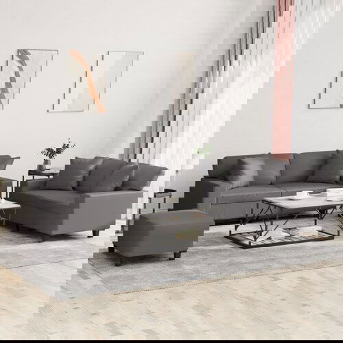 vidaXL Sedežna garnitura z vzglavniki 3-delna sivo umetno usnje Cene