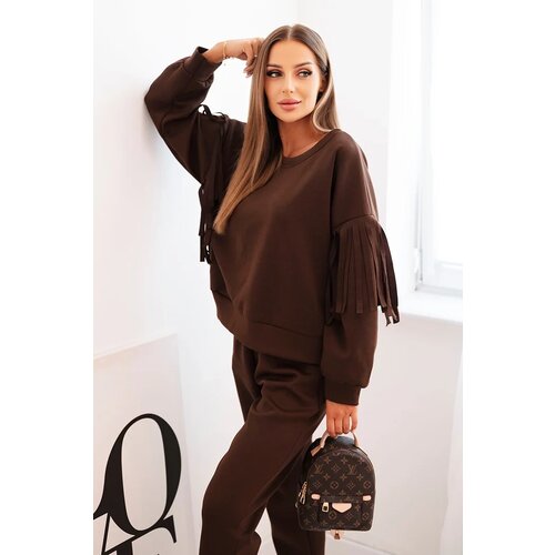Kesi Włoski Women&amp;#039;s butter set with fringes on the sleeves brown Slike