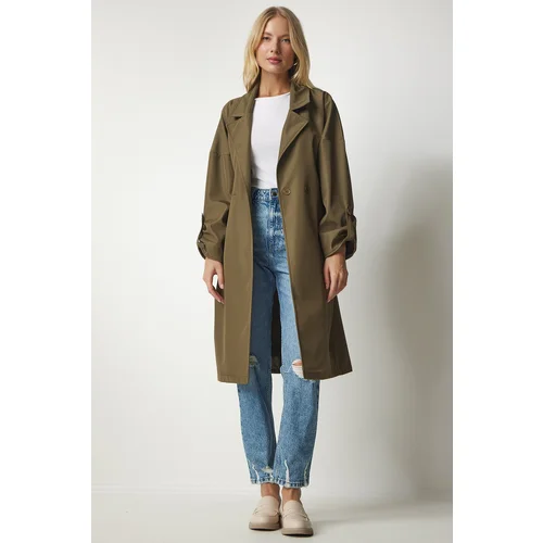  Women's Khaki Belted Seasonal Trench Coat