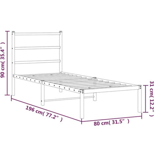 VidaXL Metalni okvir za krevet s uzglavljem crni 75x190 cm Slike