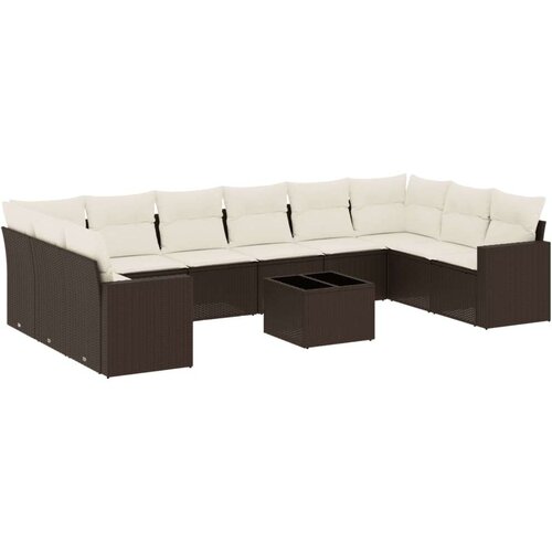 VidaXL 11-dijelni set vrtnih sofa od poliratana s jastucima smeđi Slike