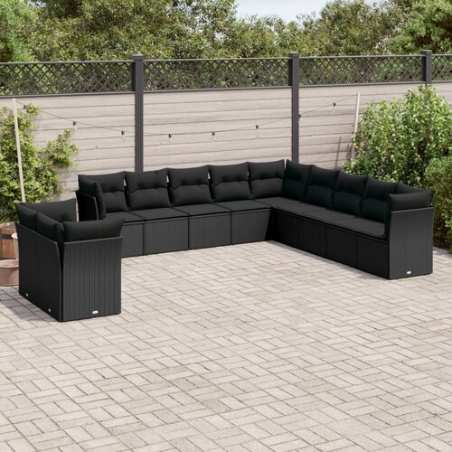 VidaXL 11-dijelni set vrtnih sofa od poliratana s jastucima crni Slike