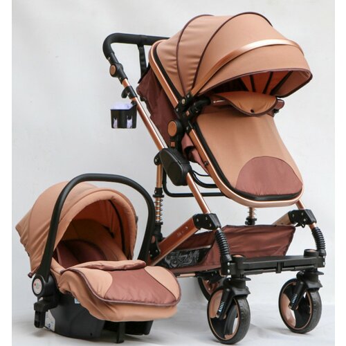 Aristom kolica za bebe sa auto sedištem marsi 600-1 bež-zlatni ram Cene