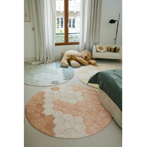Lorena Canals Svetlo rožnata pralna/ročno tkana bombažna okrogla preproga &amp;oslash; 140 cm Honeycomb Rose &amp;ndash; Slike