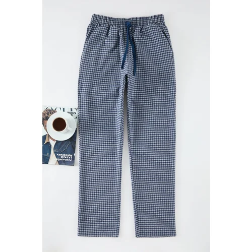 Trendyol Blue Plaid Regular Fit Woven Unisex Pajama Bottom Tracksuit