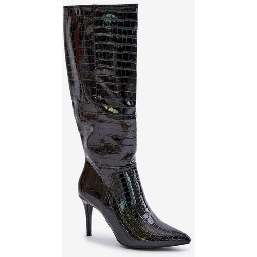 Kesi Stiletto heel Cossacks with black embossing Reanwenna