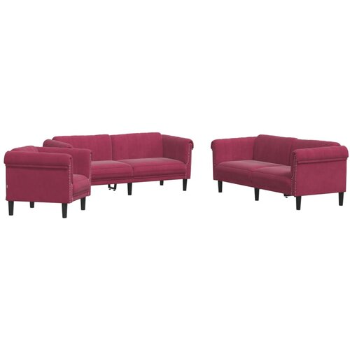 vidaXL 3-dijelni set sofa crvena boja vina baršunasti Cene