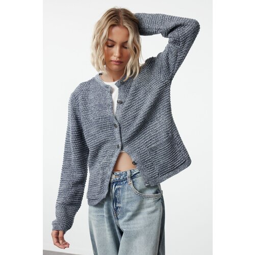 Trendyol Indigo Crew Neck Knitted Cardigan Slike