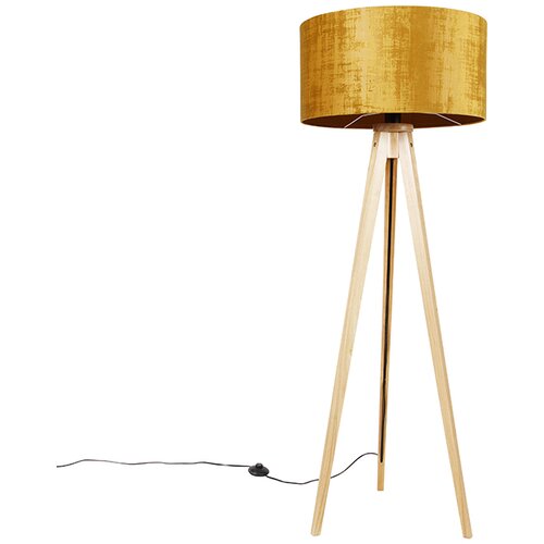 QAZQA Les za talne svetilke z odtenkom tkanine zlato 50 cm - Stativ Classic Slike