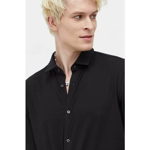 Hugo Bombažna srajca moška, črna barva