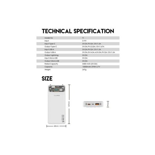 Fantech power bank prenosiva baterija T1 10000mAh qc/ pd/ 22.5W beli Slike