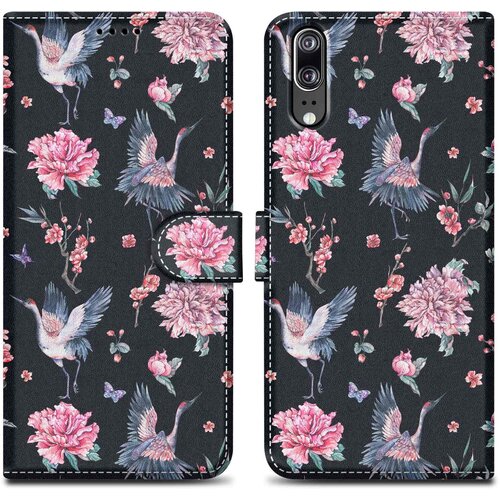  Ohišje, združljiv s Huawei - Design Crane & Flowers št. 9 - Zaščitni pokrov z magnetnim zapiranjem, funkcijo stojala in režo za kartico, (20553589) Cene