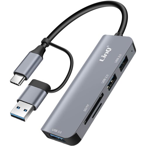 LINQ USB C in vozli&scaron;če USB z USB 3.0 + 2x USB 2.0 Bralnik kartic SD in TF, Črna, (5000063518) Cene