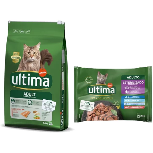 Affinity Ultima Snižena cijena! 7,5 kg Ultima Cat + 48 x 85 g Sterilised - Adult losos i riža 7,5 kg + Izbor ribe 48 x 85 g