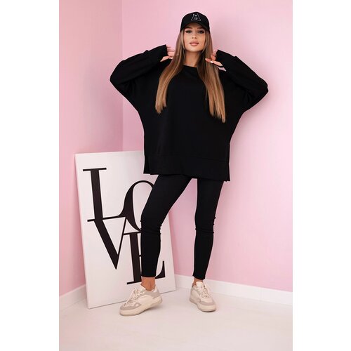 Kesi Włoski Set hoodie buttery fabric + ribbed trousers black Slike