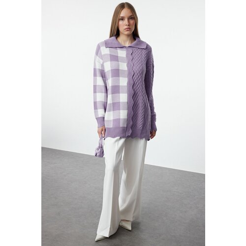 Trendyol lilac plaid polo neck knitwear sweater Cene